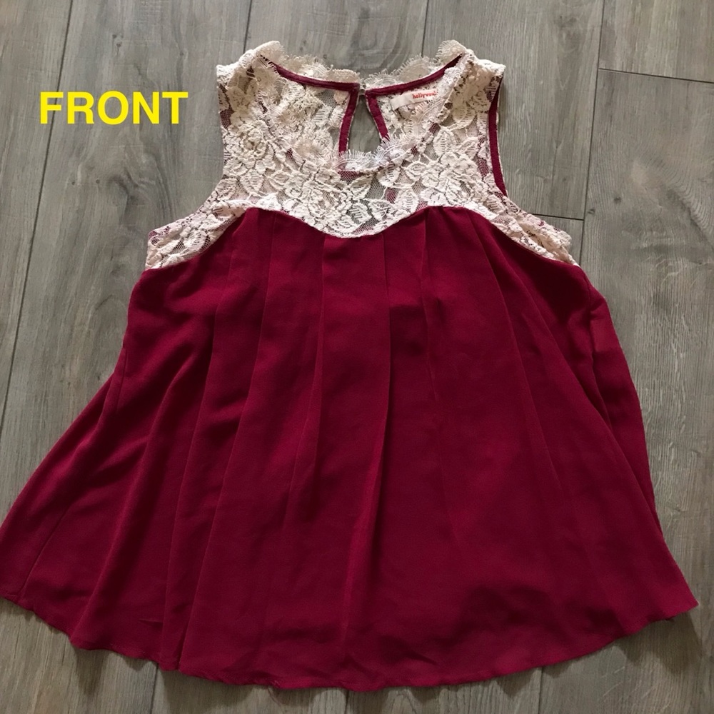 Wine Red Flowy Sleeveless Top w/ lace